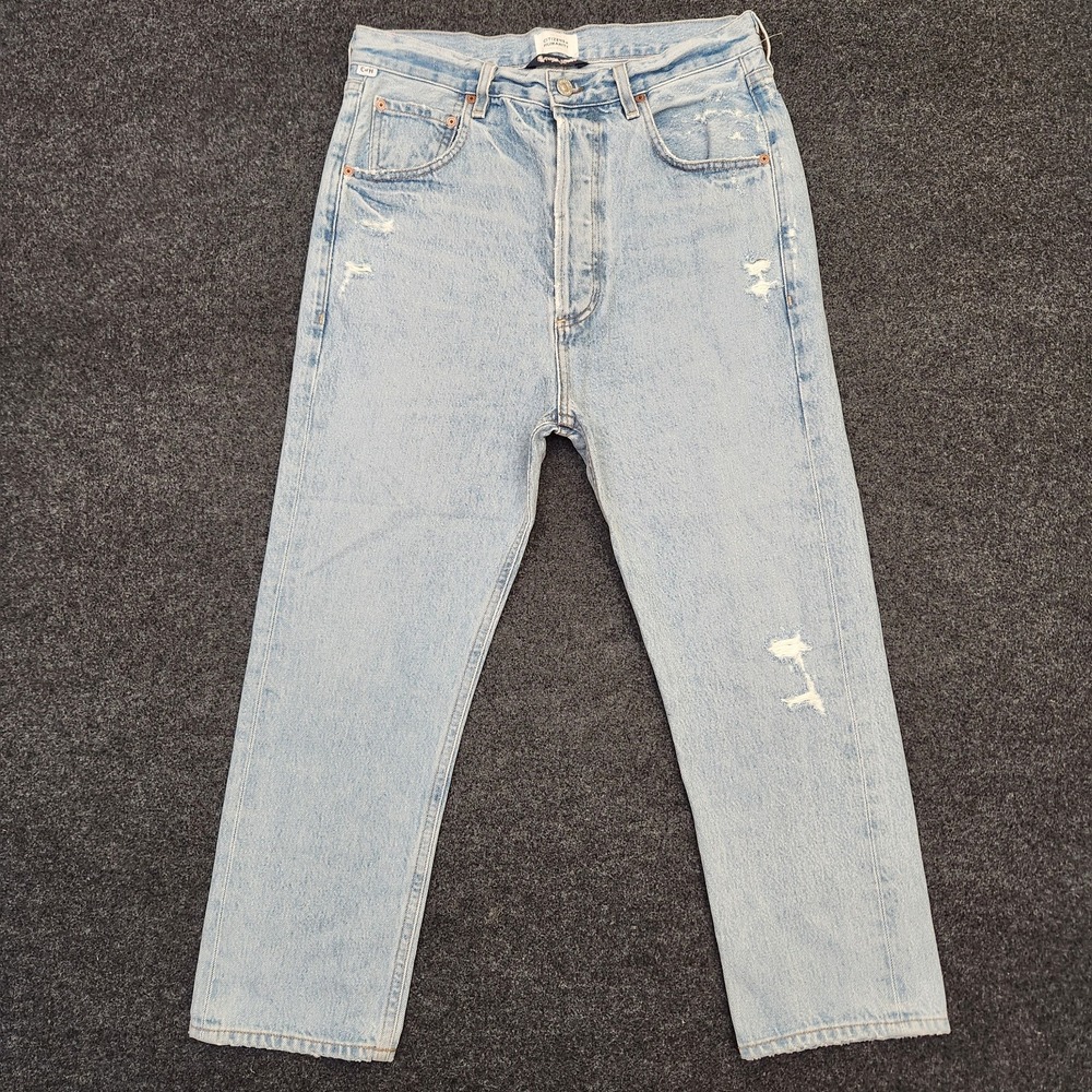 Citizens Of Humanity Women 26 Blue Straight Leg Cropped Jeans 90s Distressed Mom